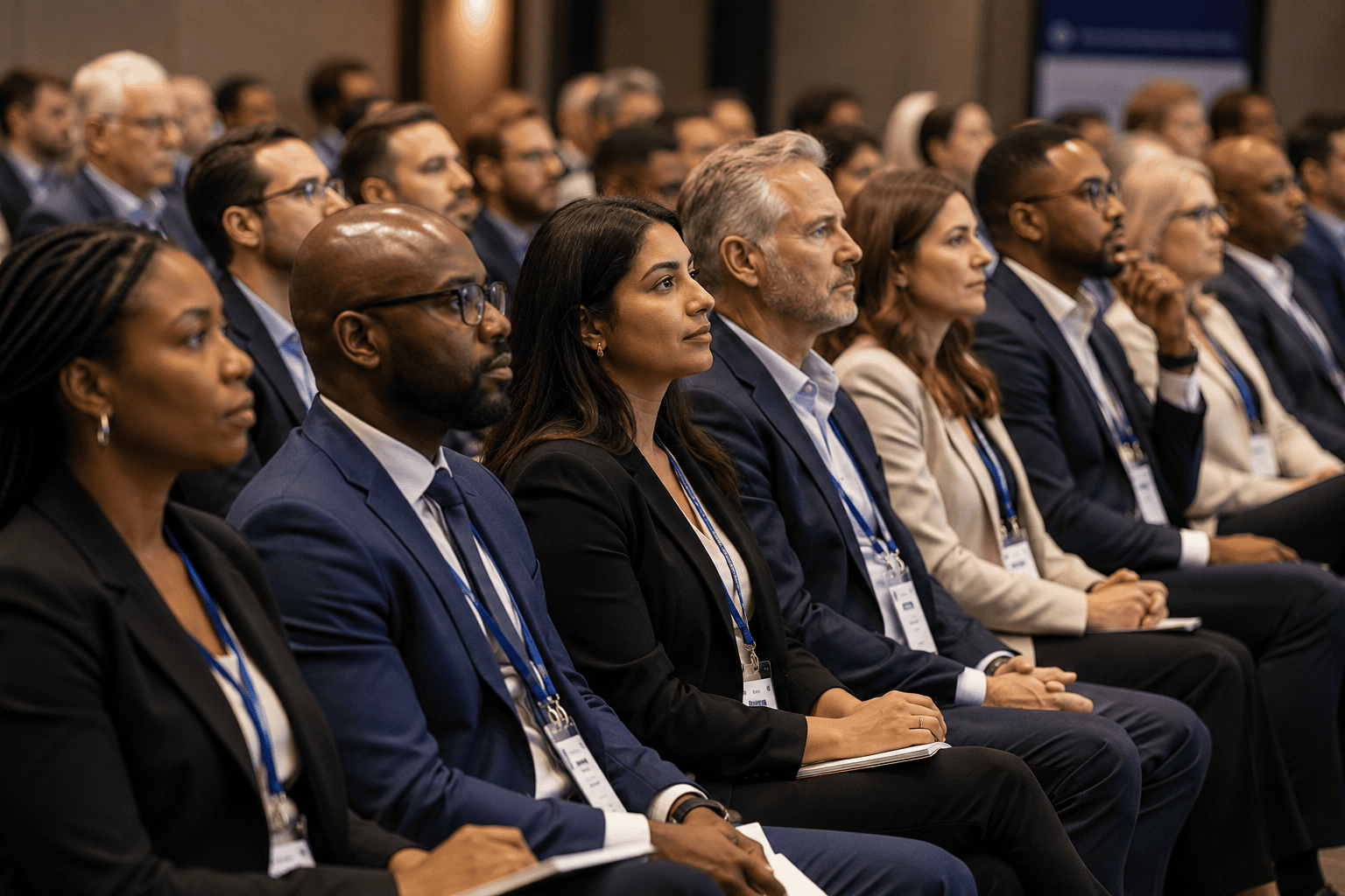 Conference audience listening attentively